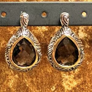 Felicia Designs Earrings Sterling Silver Two Tone & Smoky Topaz